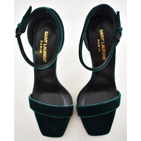 Saint Laurent Amber 105 Malachite Green Velvet Ankle Strap Sandal Pump Heel 36 - Picture 9 of 14